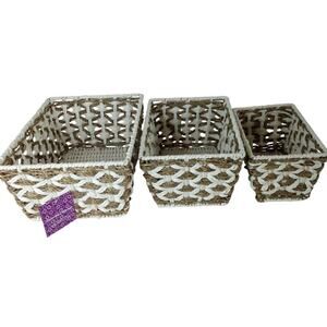 White/Natural Woven Storage Baskets – 3‑Pack Nestled Set – 10x6", 12x8", 14x10"